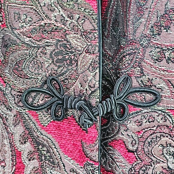 Vintage Paisley Jacquard Tapestry Jacket Womens Large Red‎ & Black Design《938》J - Picture 2 of 4